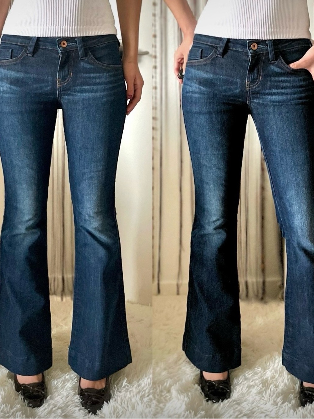 vintage guess low rise dark wash flare jeans